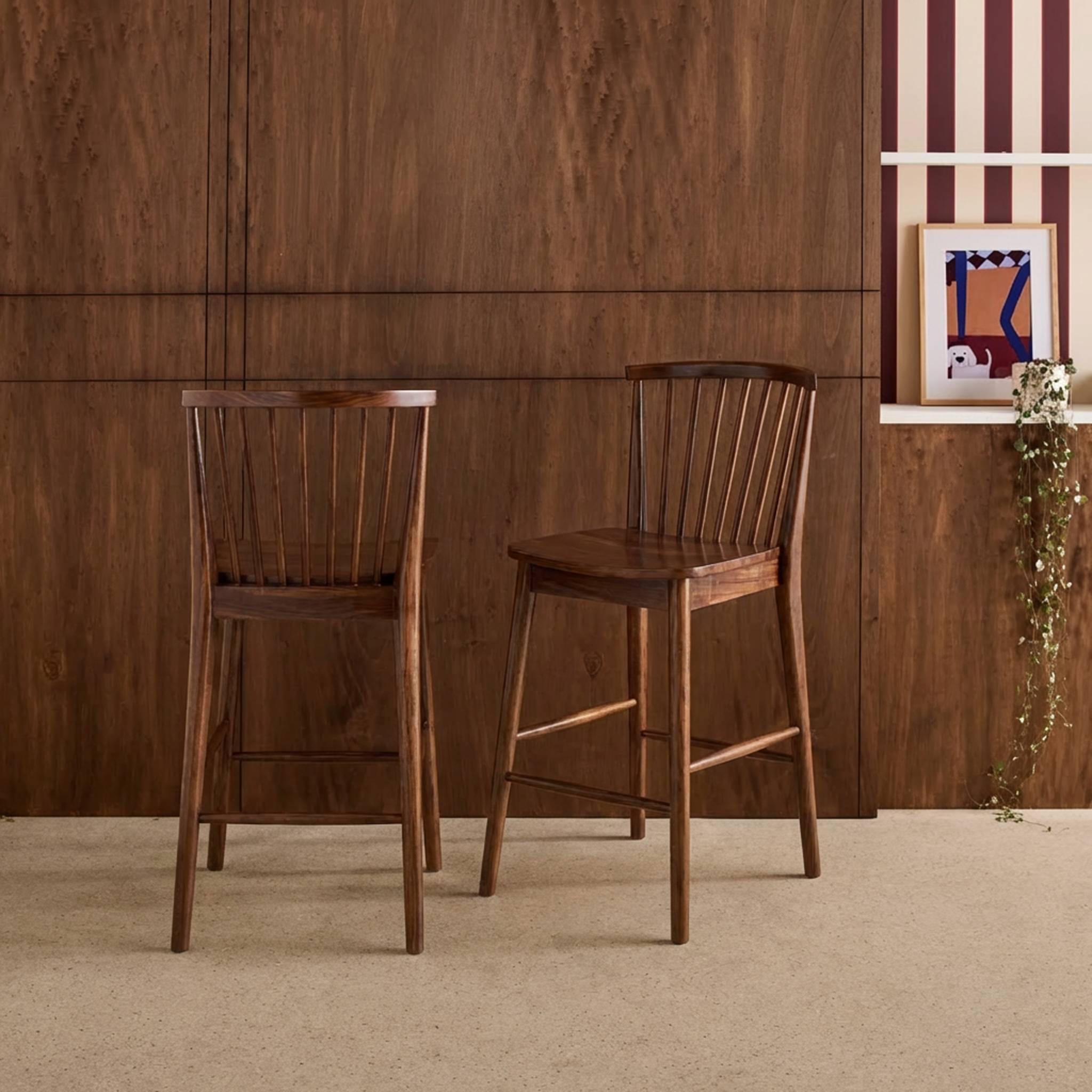 Tabouret de bar à barreaux bois d'hévéa 63cm (lot de 2) PAULA