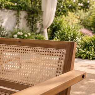 Salon de jardin 5 places en bois d’acacia et cannage HOA