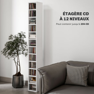 Étagère colonne armoire de rangement CD 12 compartiments 21L x 20l x 175H cm capacité max. 204 CD coloris blanc