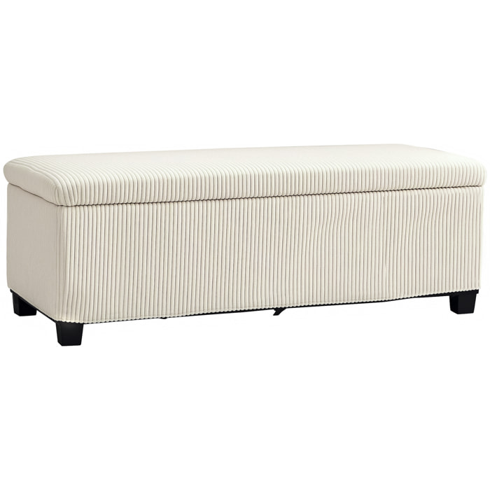 Banquette coffre design velours côtelé - dim. 112 x 42 x 40 cm rangement 84L - beige clair