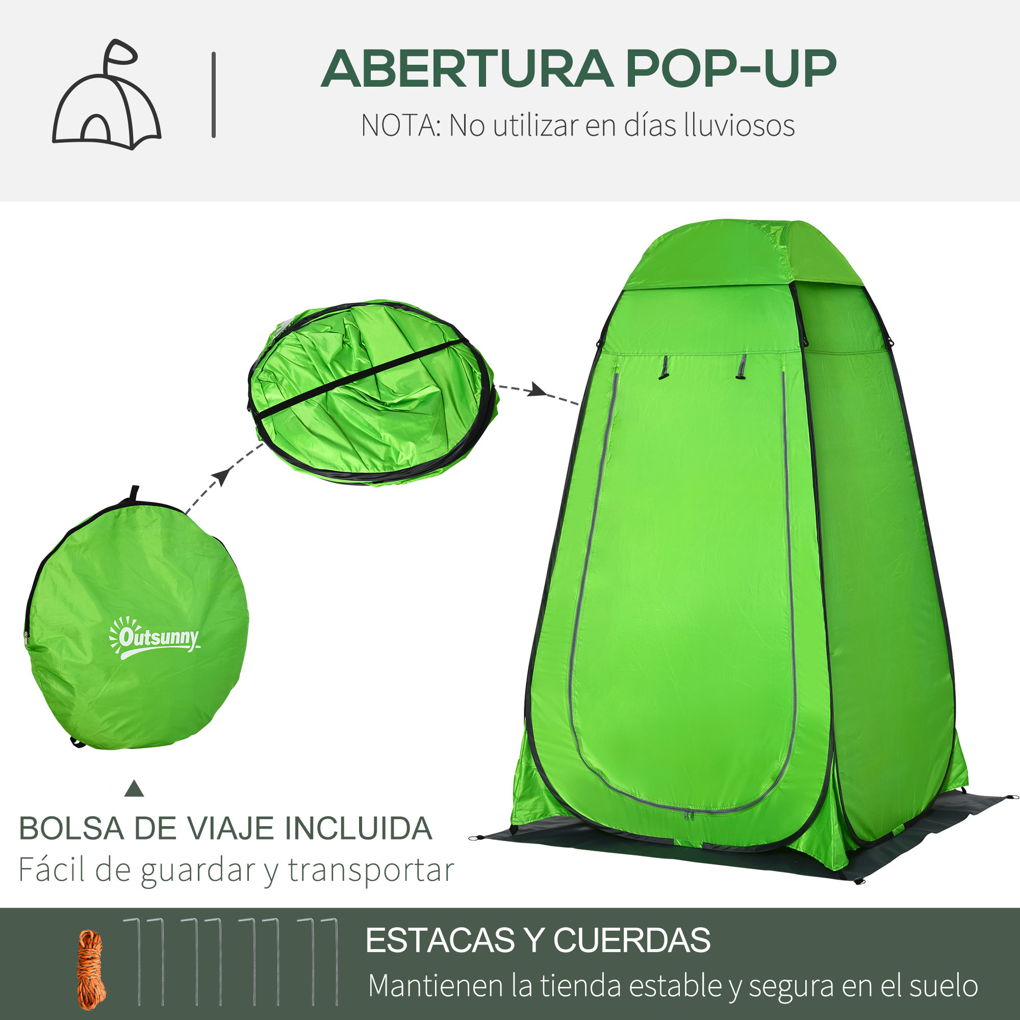 Tienda de Ducha Instantánea Tienda de Privacidad Portátil con 1 Gancho Bolsillo Bolsa de Transporte y UV 20+ para Baño Vestuario Cambiador Inodoro 126x124x189 cm Verde