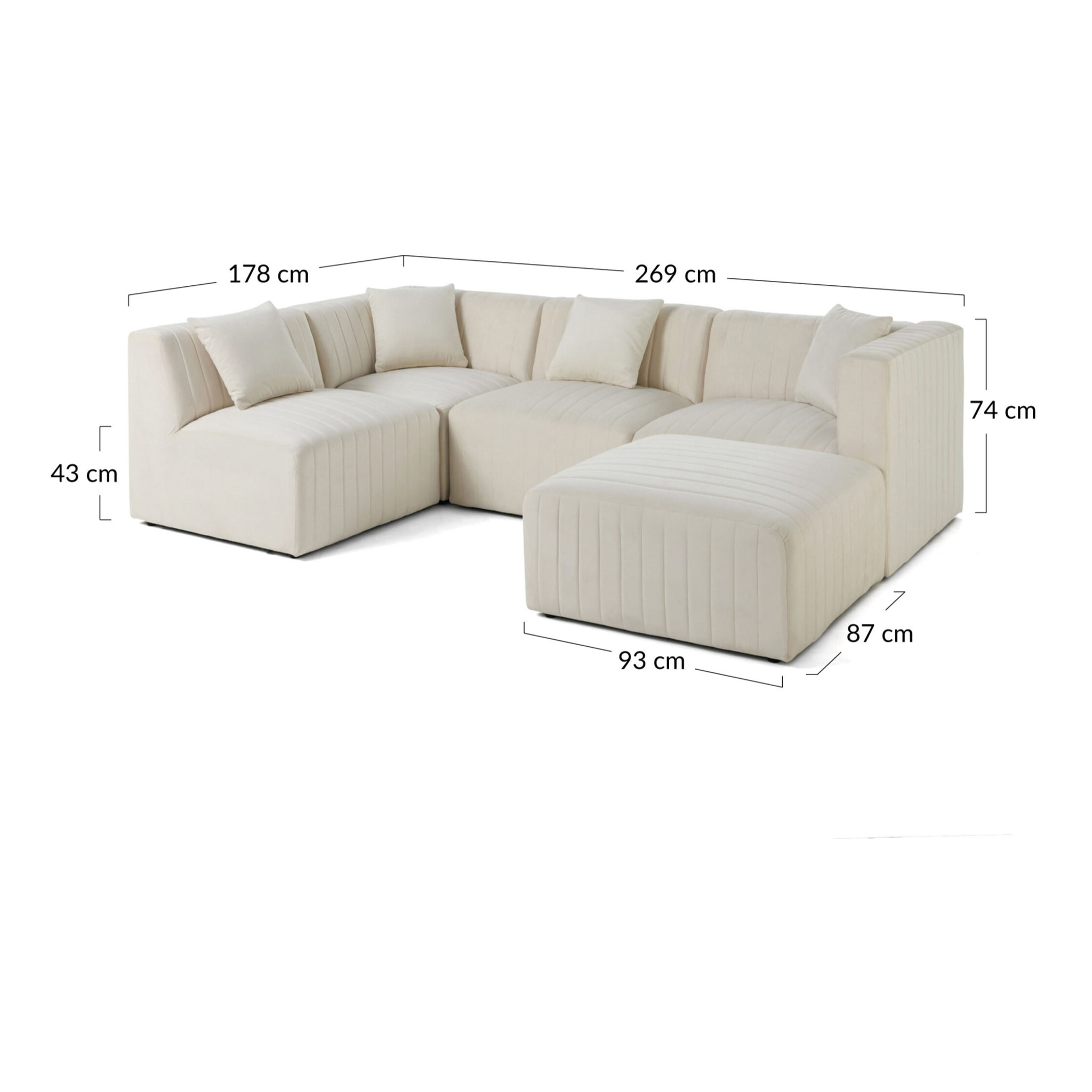 Nova - canapé modulable d'angle gauche - 5 places - avec pouf d'appoint - en velours - Vert