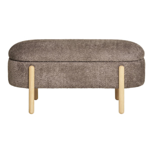 Branca - Panca contenitore in tessuto marrone con gambe in legno naturale 97x40x48 cm