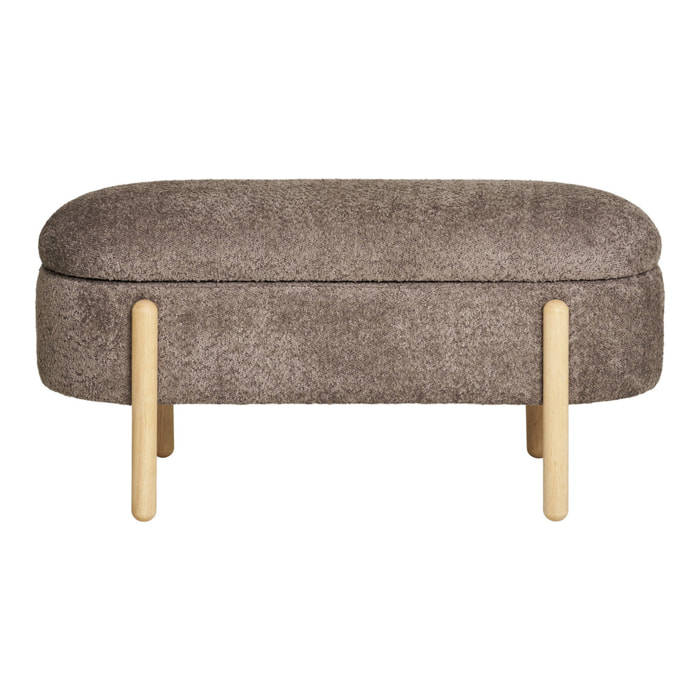 Branca - Panca contenitore in tessuto marrone con gambe in legno naturale 97x40x48 cm