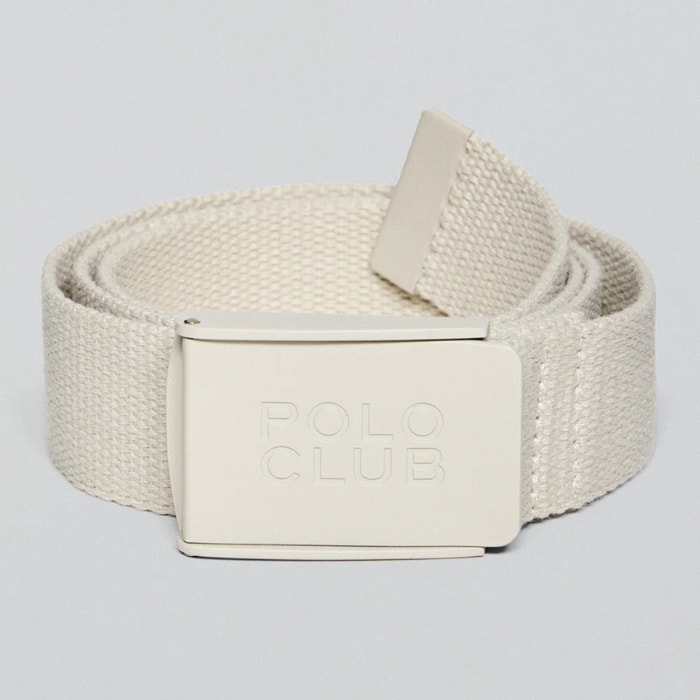 Cintura Brahim in tela beige con fibbia logo