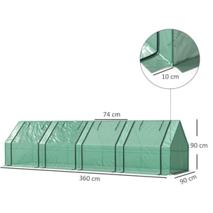 Mini Serre tunnel de Jardin - 4 fenêtres avec Zip enroulables - Acier PE 140 g/m² Anti-UV - 360x90x90cm - Vert
