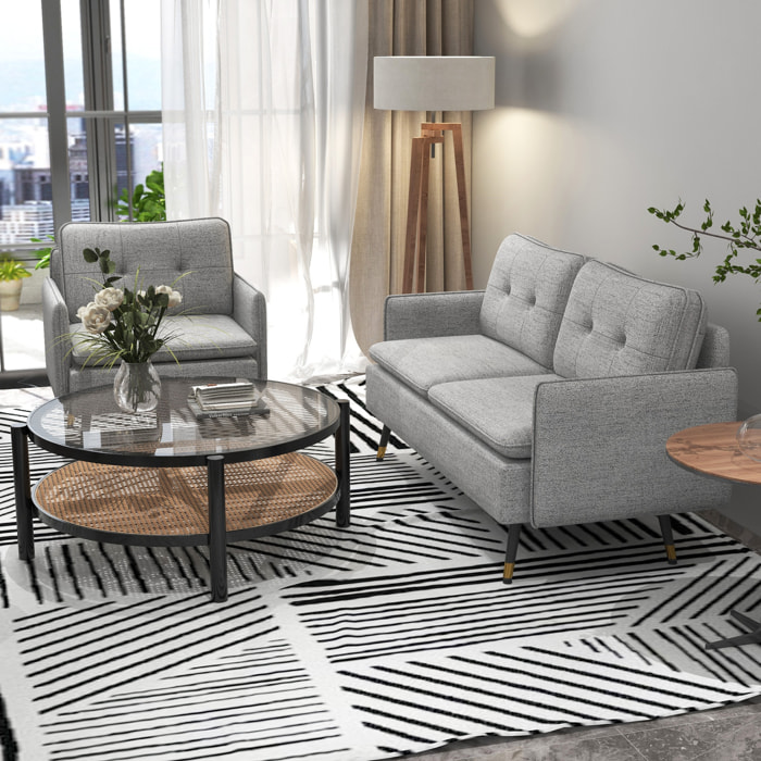 Conjunto de Sofá Incluye 1 Sofá de 2 Plazas y 1 Butaca de Salón con Reposabrazos Asiento Acolchado y Patas de Acero para Dormitorio Oficina Gris