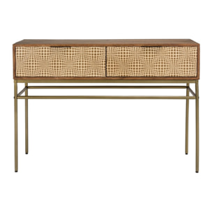 ALIX - Console en bois de manguier 2 tiroirs motifs ethniques