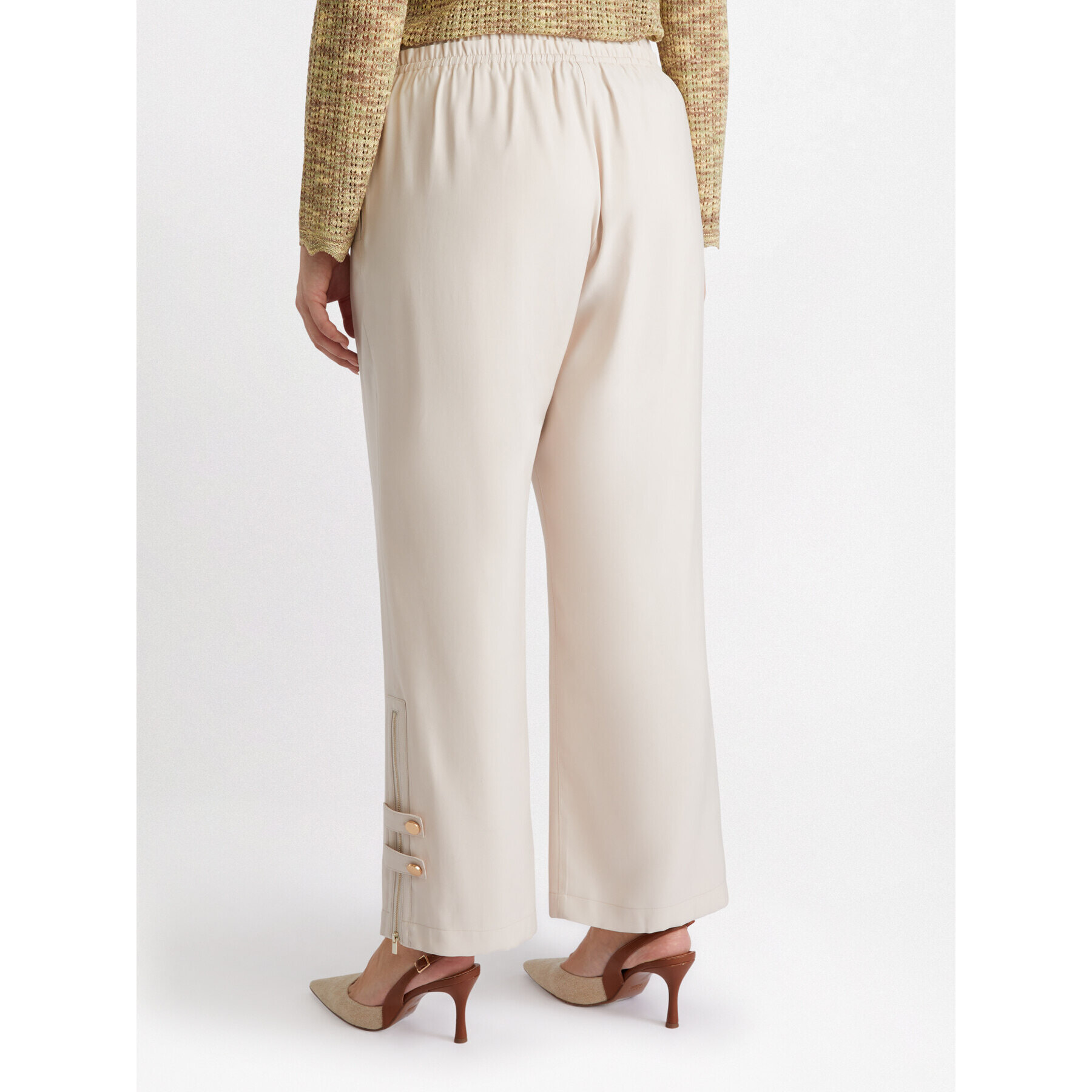 Fiorella Rubino - Pantaloni wide leg con zip al fondo - Beige