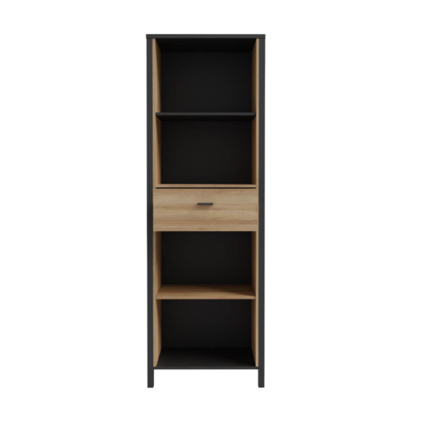 Bibliothèque bois effet chêne avec poignée métal noir H194cm - MIAMI