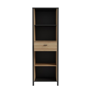 Bibliothèque bois effet chêne avec poignée métal noir H194cm - MIAMI