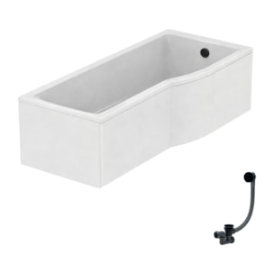 Baignoire bain douche 170 x 80 cm droite Connect Air + tablier + vidage Noir mat