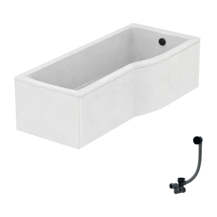 Baignoire bain douche 170 x 80 cm droite Connect Air + tablier + vidage Noir mat