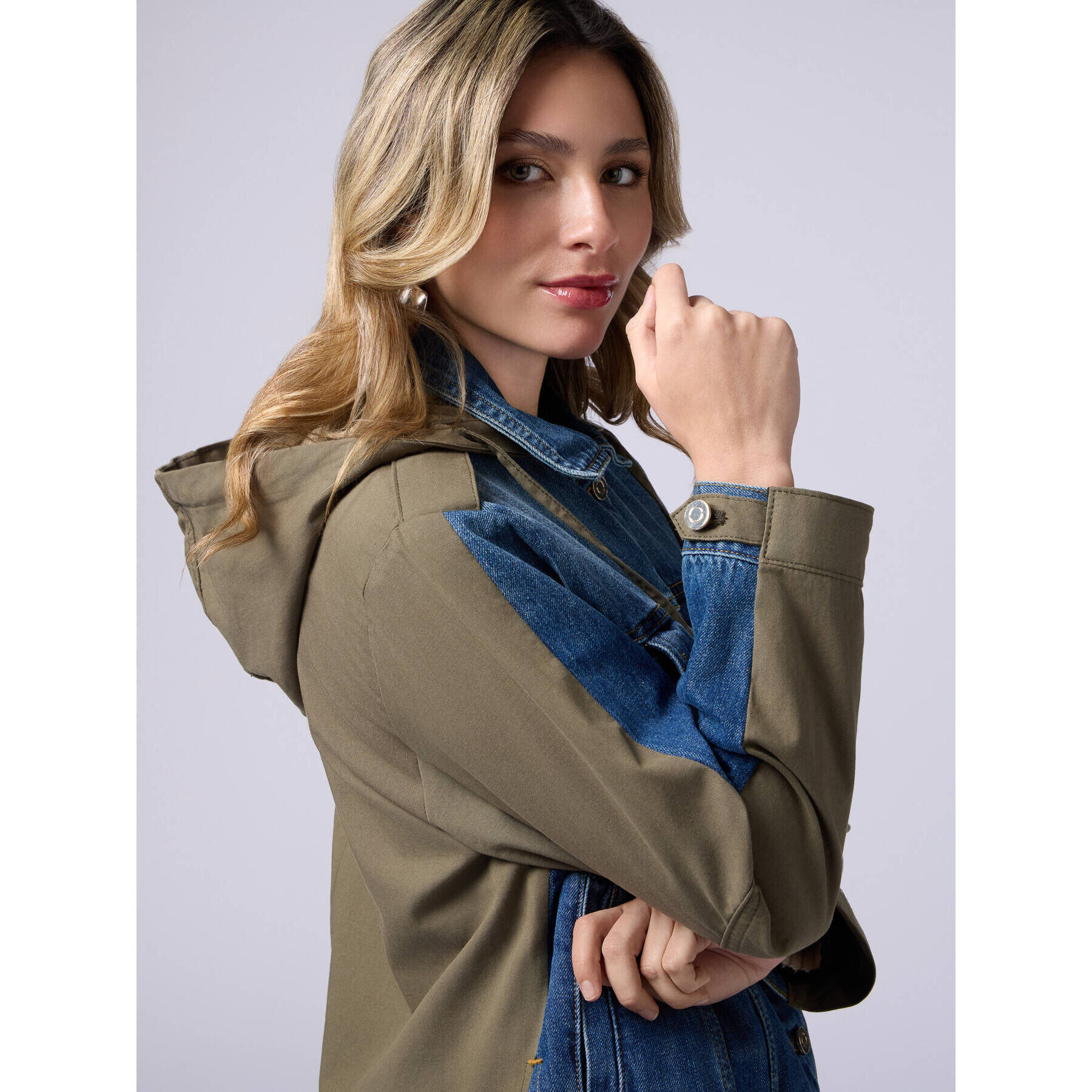 Oltre - Giubbotto denim e cotone - Verde militare