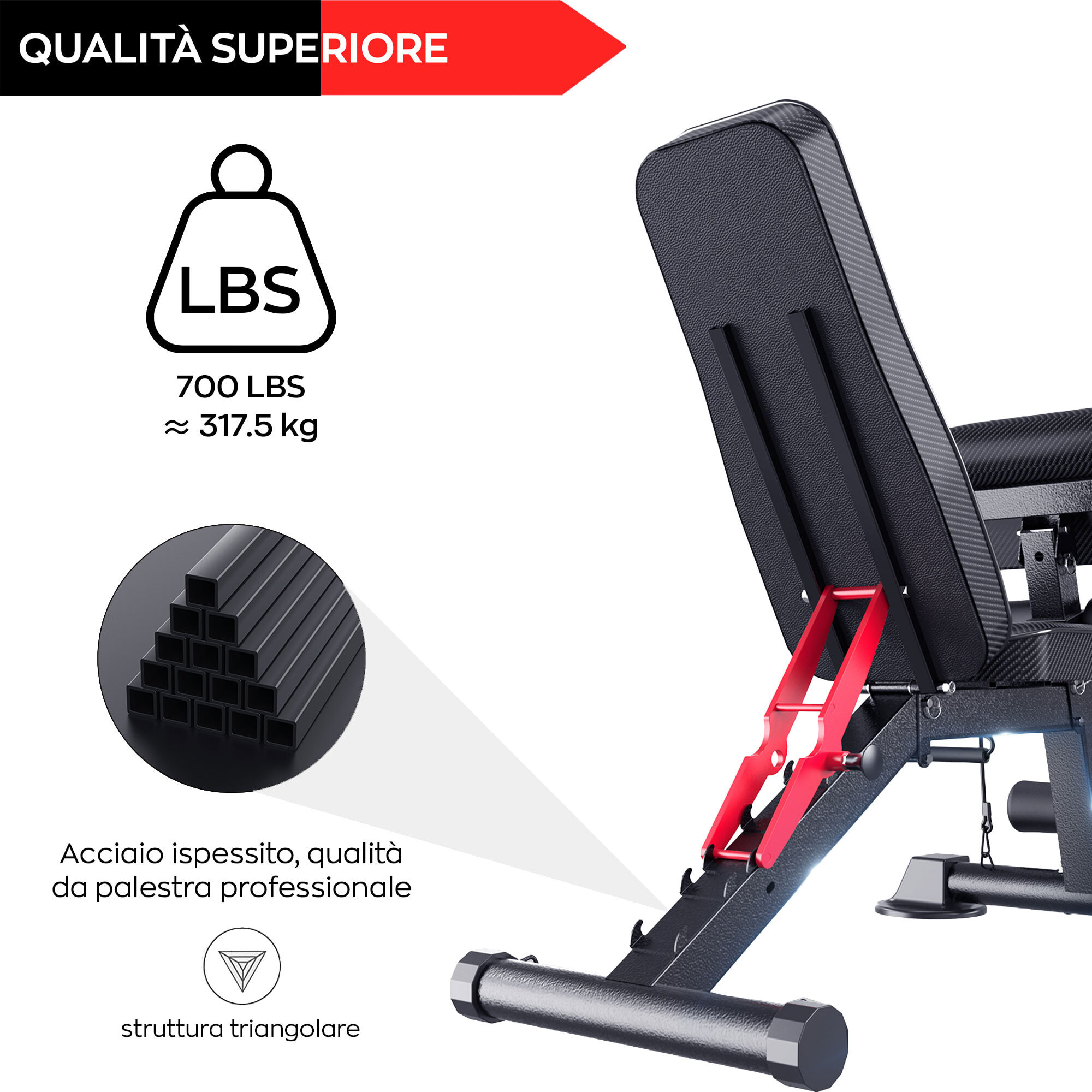 Kinetix - Panca da Fitness Multifunzione Pieghevole 62,5x89,2 cm Con Elastici Inclinabile in Acciaio Nero