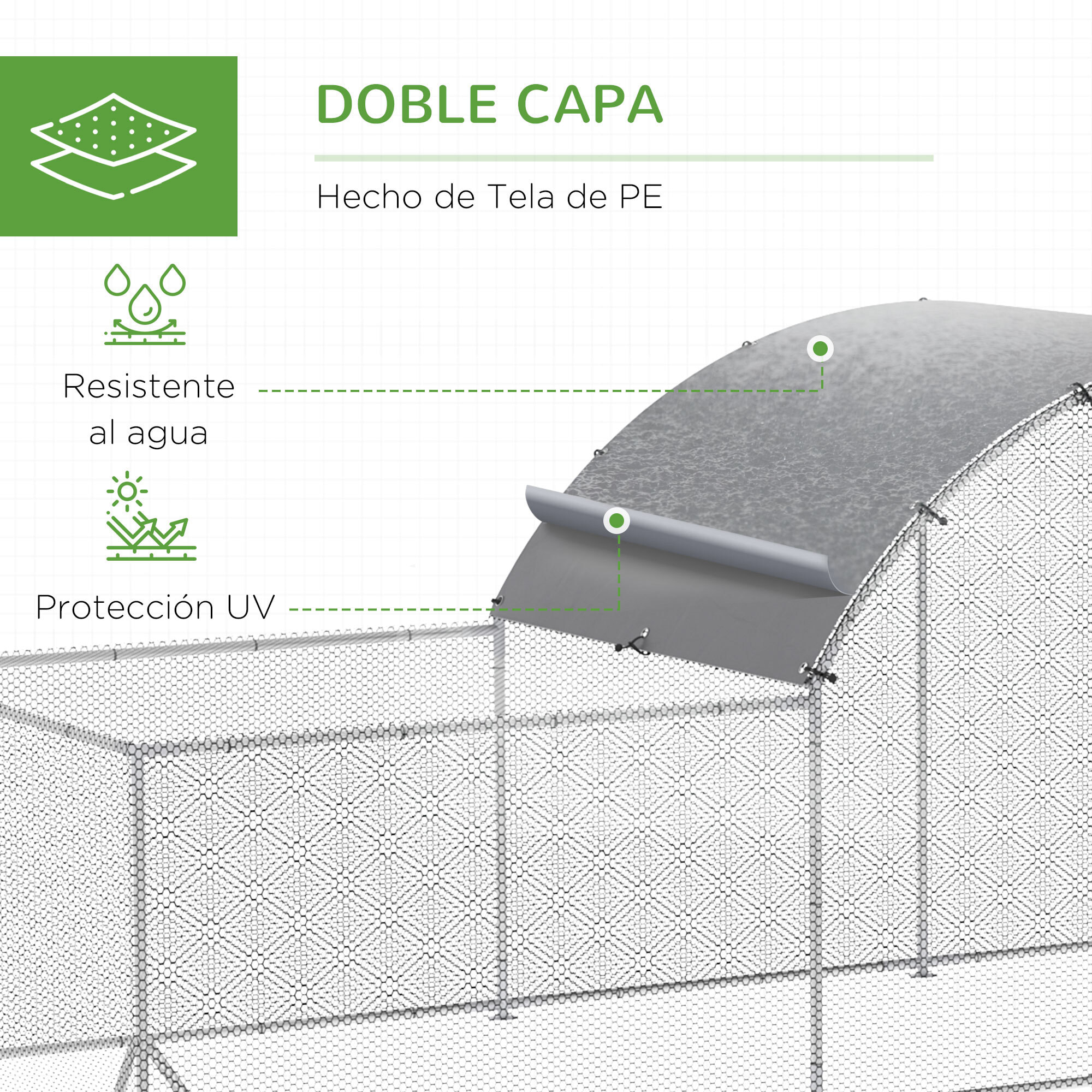 Gallinero Exterior de Acero Galvanizado 6,6x1,9x1,95 m Jaula para 12-14 Gallinas al Aire Libre con 3 Pisos Techo Cubierta de Tela y Corral para Conejos Aves Plata