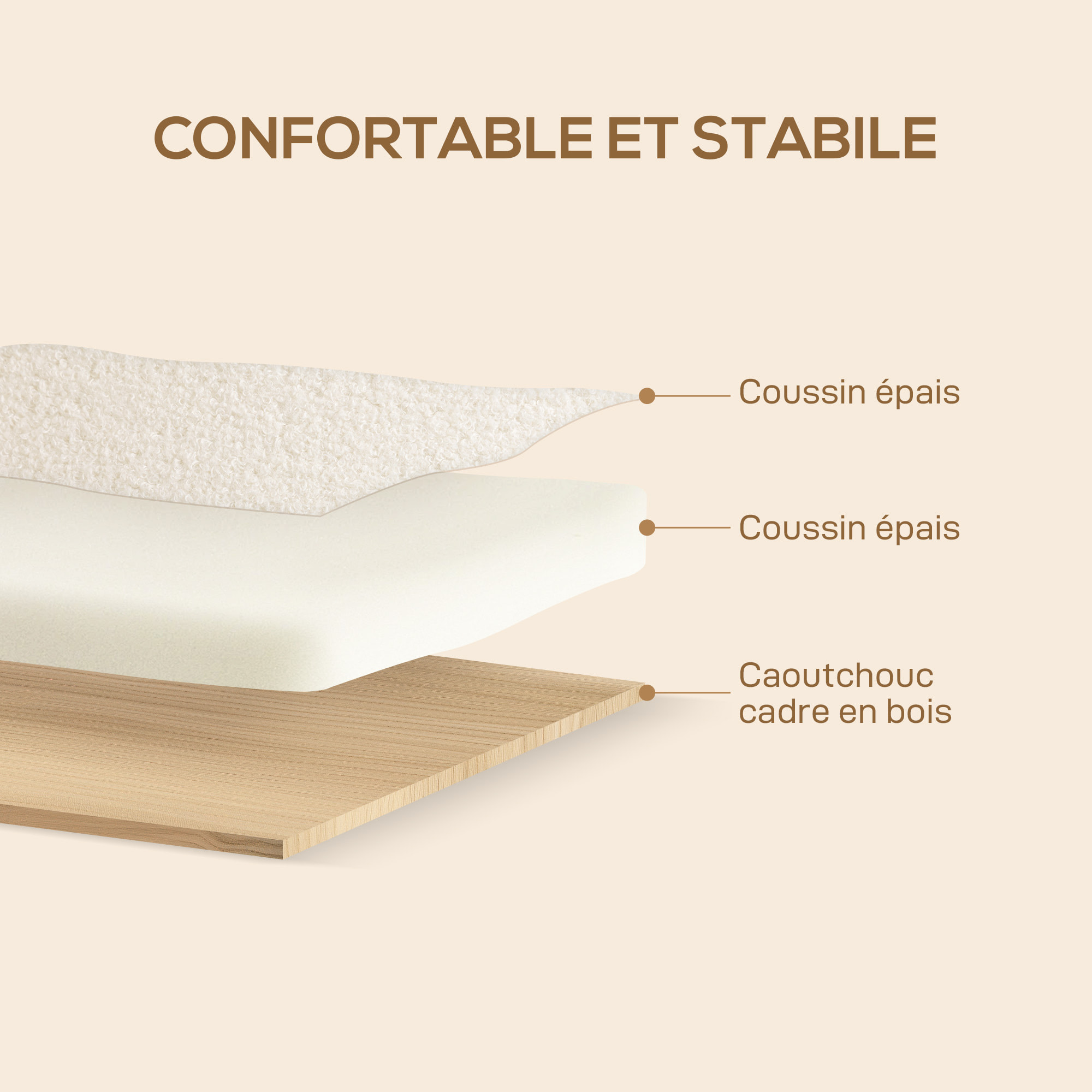 Fauteuil lounge style nordique effet laine bouclée crème structure bois