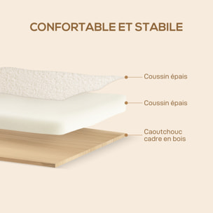 Fauteuil lounge style nordique effet laine bouclée crème structure bois