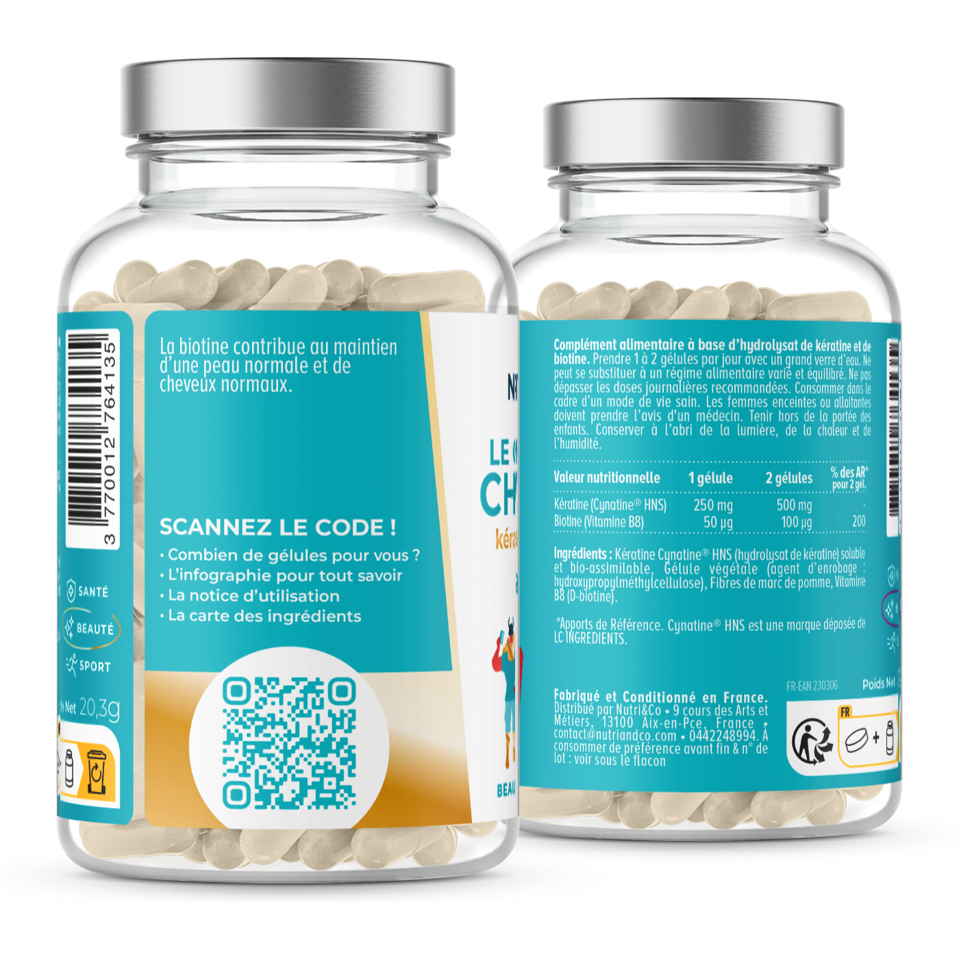 Nutri&Co Complexe Cheveux Kératine & Biotine Ongles et Cheveux - 60 gélules