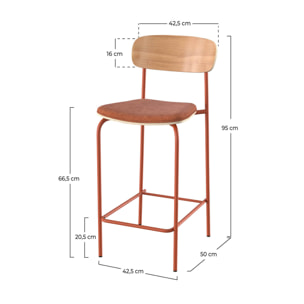 Lot de 2 chaises pour îlot central en tissu terracotta 65 cm - Alba