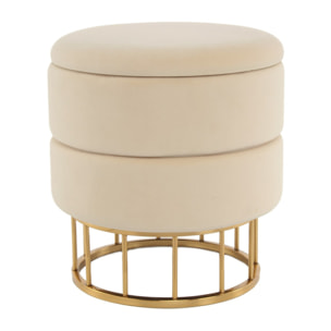 Pouf contenitore Zero in velluto avorio e base oro