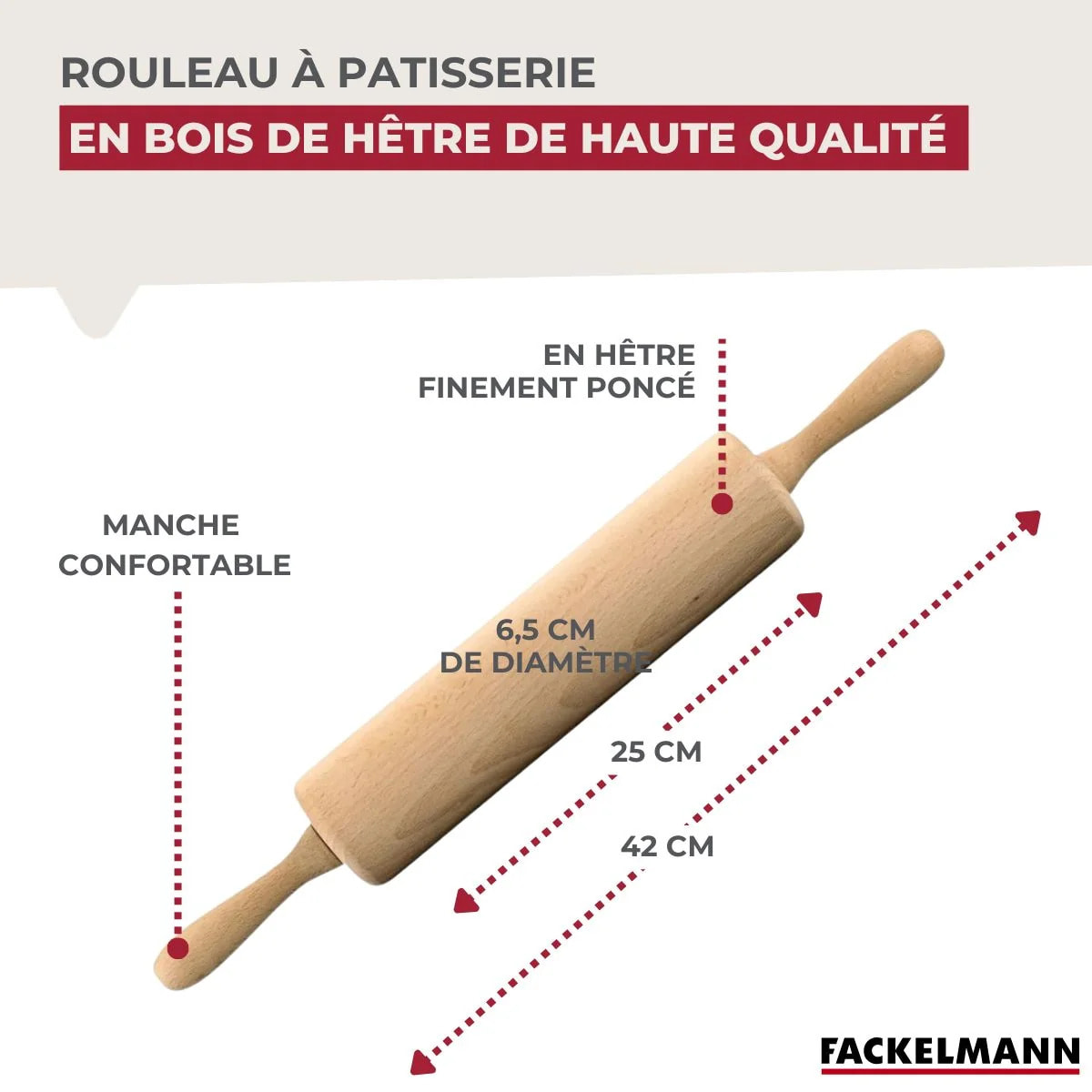Rouleau à pâtisserie en bois 25 cm Fackelmann Wood Edition