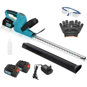 Tijeras Cortasetos Eléctrico Cortasetos Batería 18V con 2 Baterías de 4000mAh, Longitud de Cuchilla de 51 cm, Motor sin Escobillas y Cargador para Setos Césped Azul