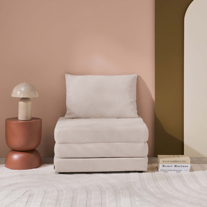 Chauffeuse matelas convertible beige tissu chenille 1 place Fold