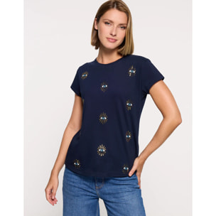 Camiseta Manga Corta Azul Marino - Olhosa