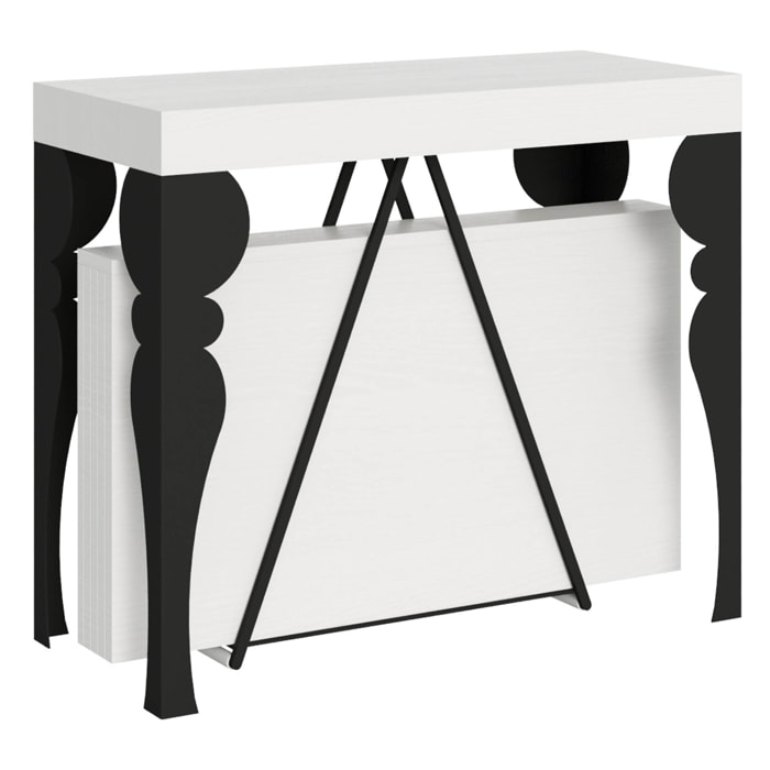 Consolle allungabile 90x40/196 cm Riza Small bianco frassino telaio antracite