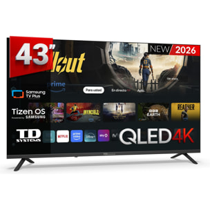 TD Systems - Smart TV 43 pulgadas Qled 4K. Samsung TV Tizen OS 8.0. Sintonizador triple (DVB-T2/C/S2). Televisores con Samsung Smart TV Gaming Hub. Televisión del 2026. Compatible con Prime Video, Netflix, Movistar+, HBO, y más Apps - M43QC22TIZEN