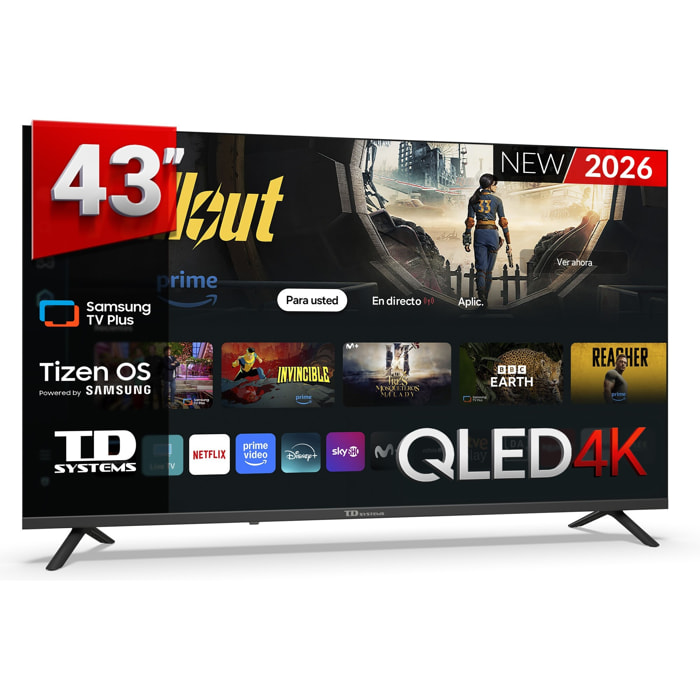 TD Systems - Smart TV 43 pulgadas Qled 4K. Samsung TV Tizen OS 8.0. Sintonizador triple (DVB-T2/C/S2). Televisores con Samsung Smart TV Gaming Hub. Televisión del 2026. Compatible con Prime Video, Netflix, Movistar+, HBO, y más Apps - M43QC22TIZEN
