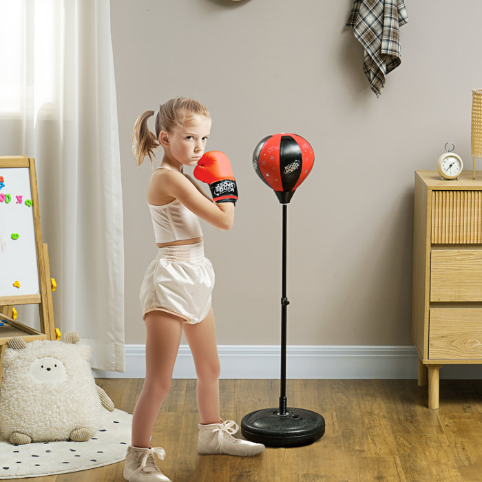 Punching ball enfant - sac de frappe enfant - hauteur réglable - base lestage, pompe, 2 gants inclus - rouge noir