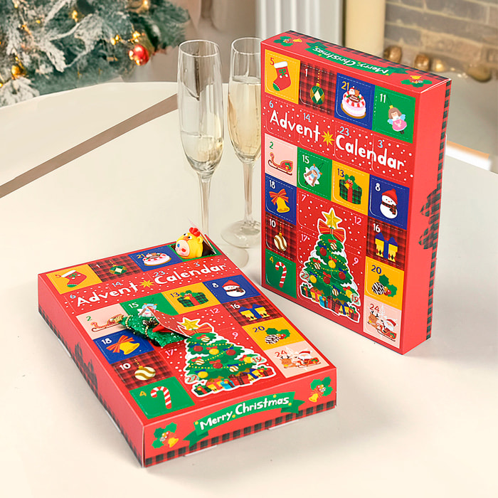 Caja para montar y rellenar. Calendario de adviento, con 24 huecos en total. (No incluyen regalos).