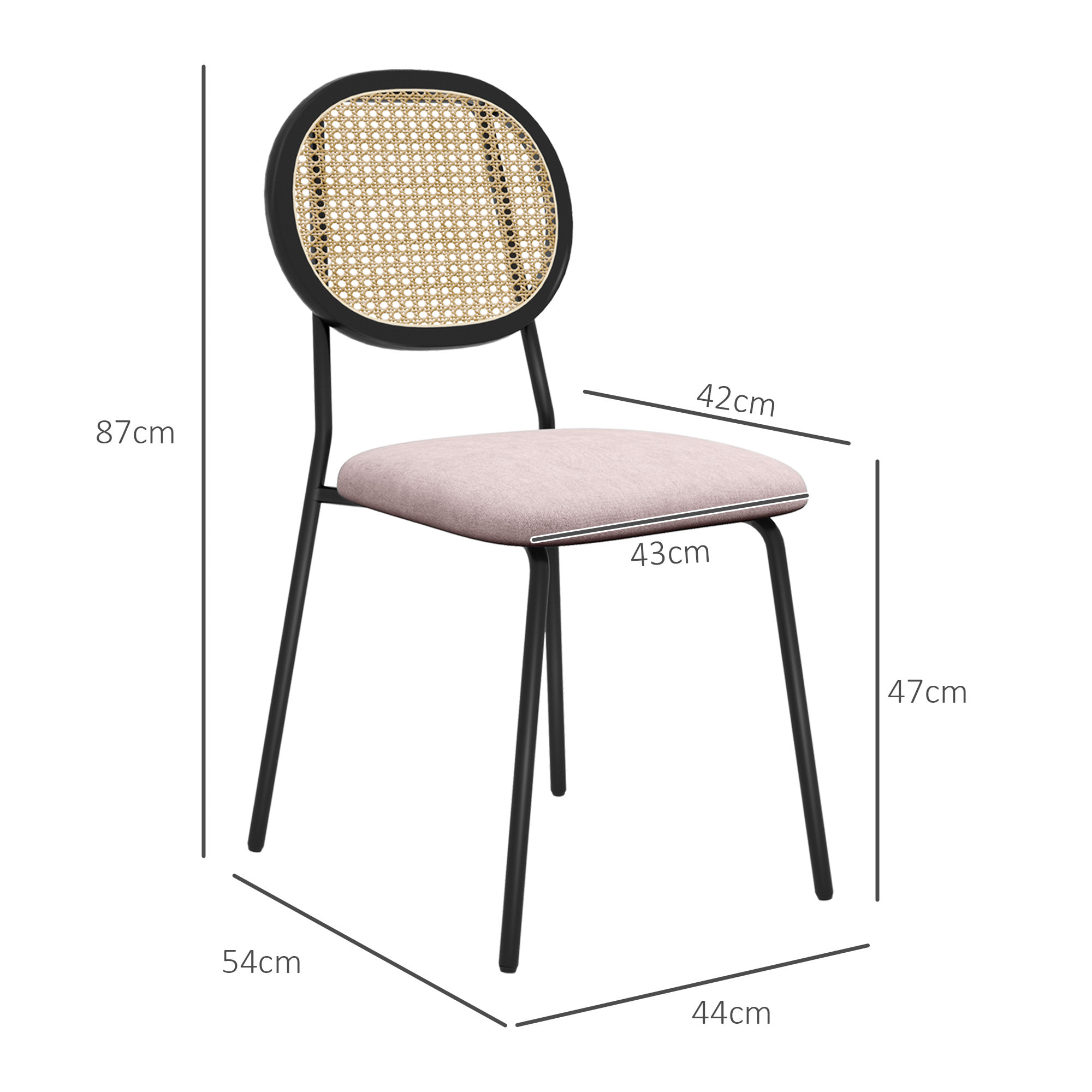 Pack de 2 Sillas de Comedor Sillas de Cocina con Respaldo de Ratán Sintético y Marco de Acero para Salón 44x54x87 cm Rosa y Negro