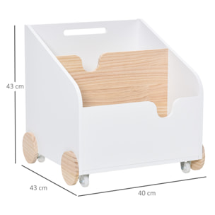 Caja de Almacenaje Madera de Juguetes con Ruedas Asa y 2 Secciones 40x43x43cm