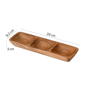 Plateau apéro 3 coupelles 29 cm en bois massif de teck - GUSTAVO