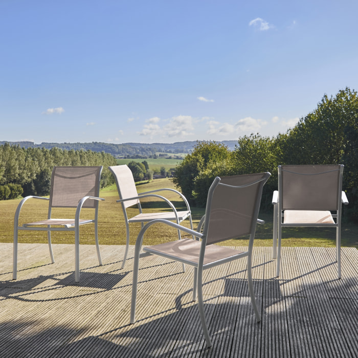 Lot de 4 fauteuils de jardin AMARA en aluminium et textilene blanc. 62 x 55 x 84 cm