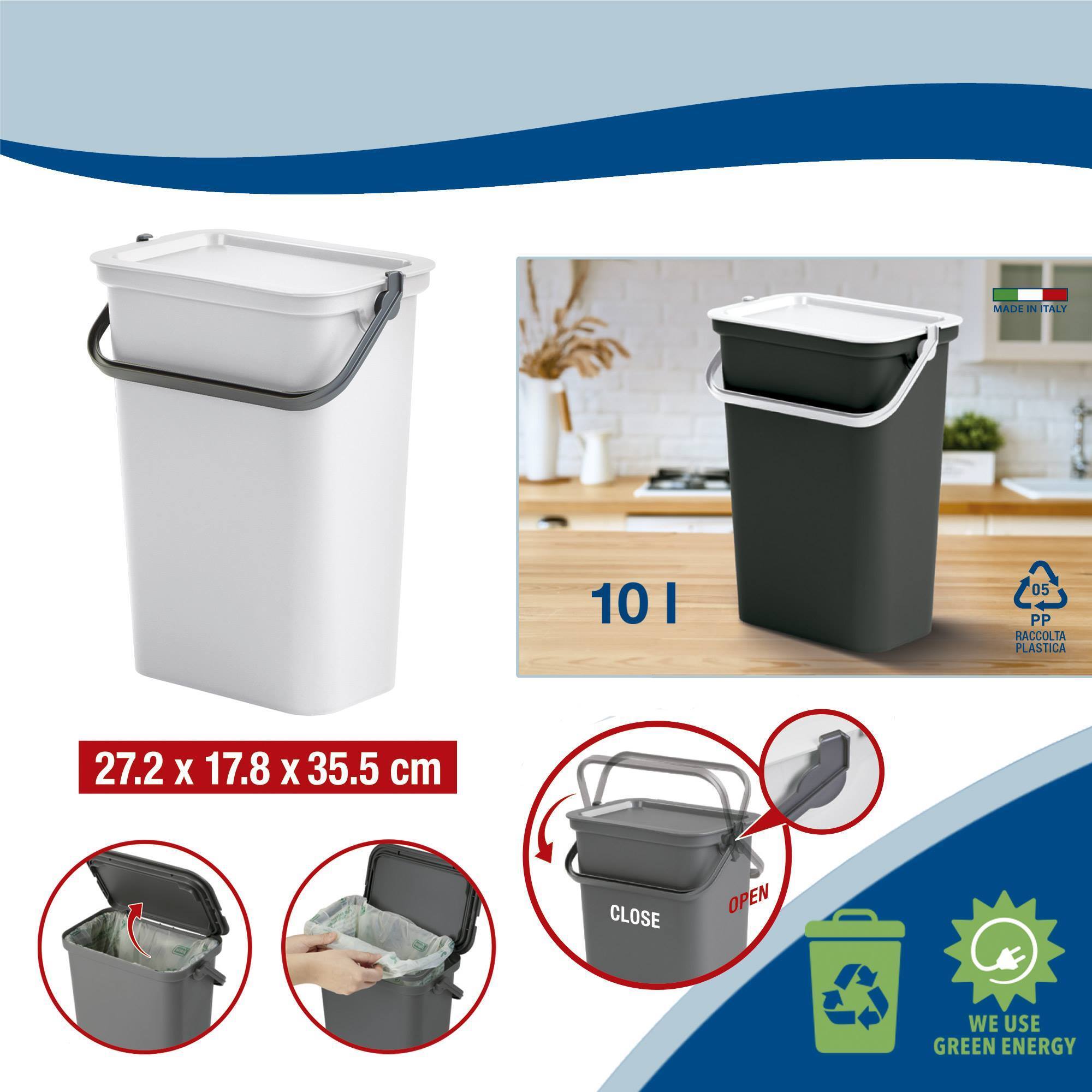 Papelera "moda" con asa 10l blanco