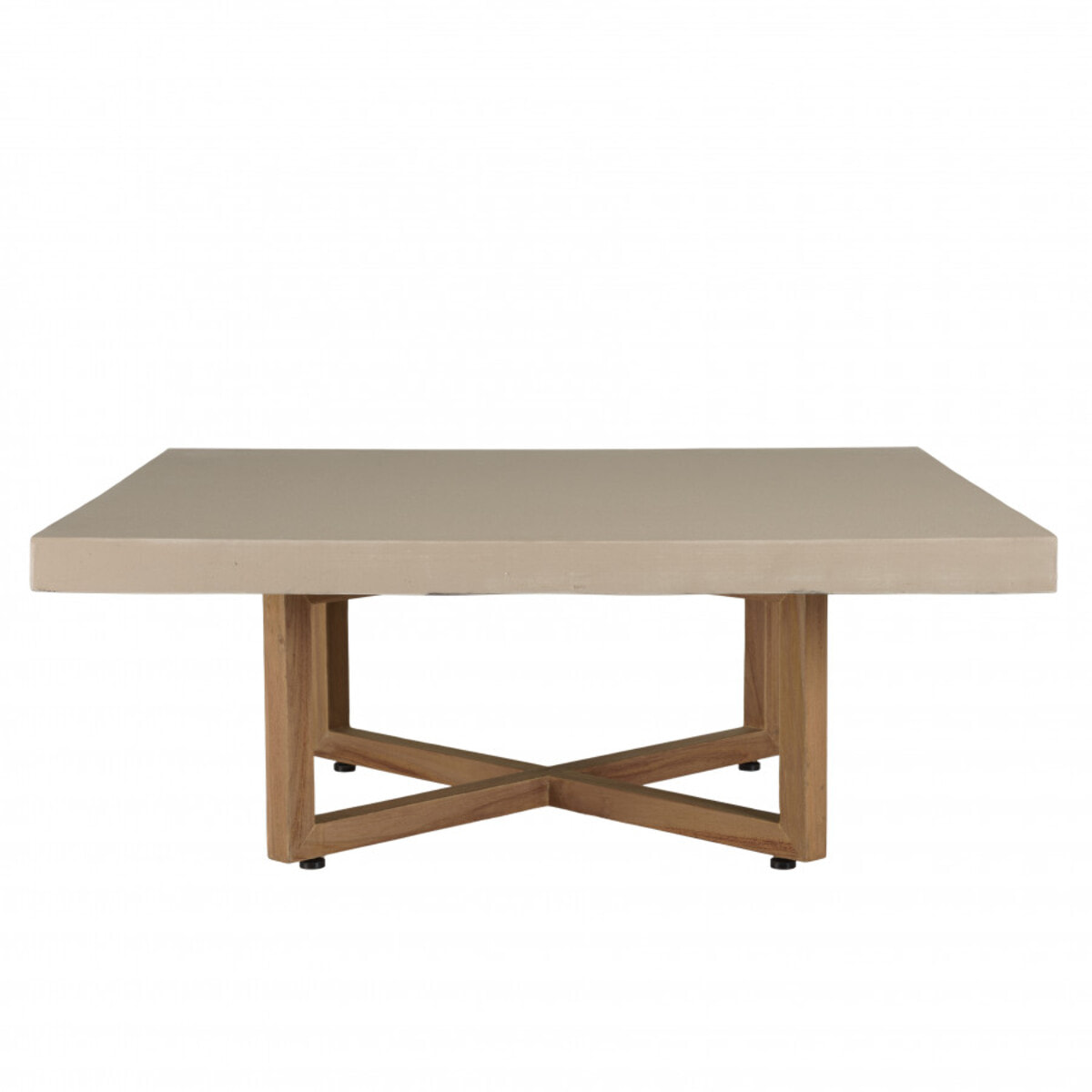 ERIS - Table basse carrée 107x107cm en béton beige pieds croisés en teck