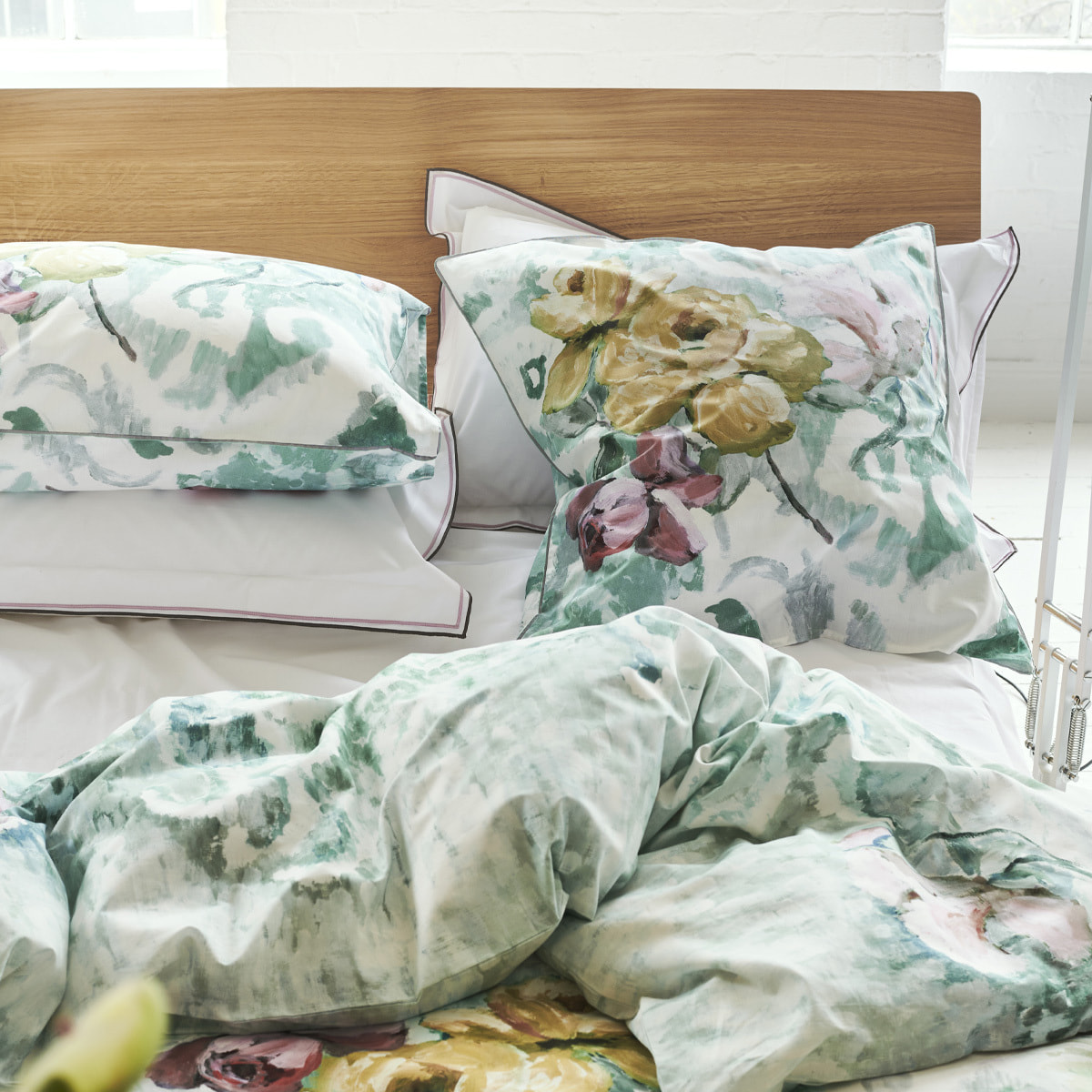 Housse de couette imprimée en percale de coton, TAPESTRY FLOWER, Vert Clair Eau de nil