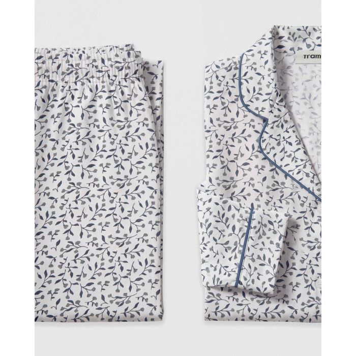 Pigiama lungo a camicia in viscosa canale blu verdastro