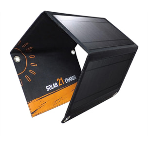 Cargador solar plegable de 21W. Para tablet, PC, smartphone, cámara de fotos, etc.