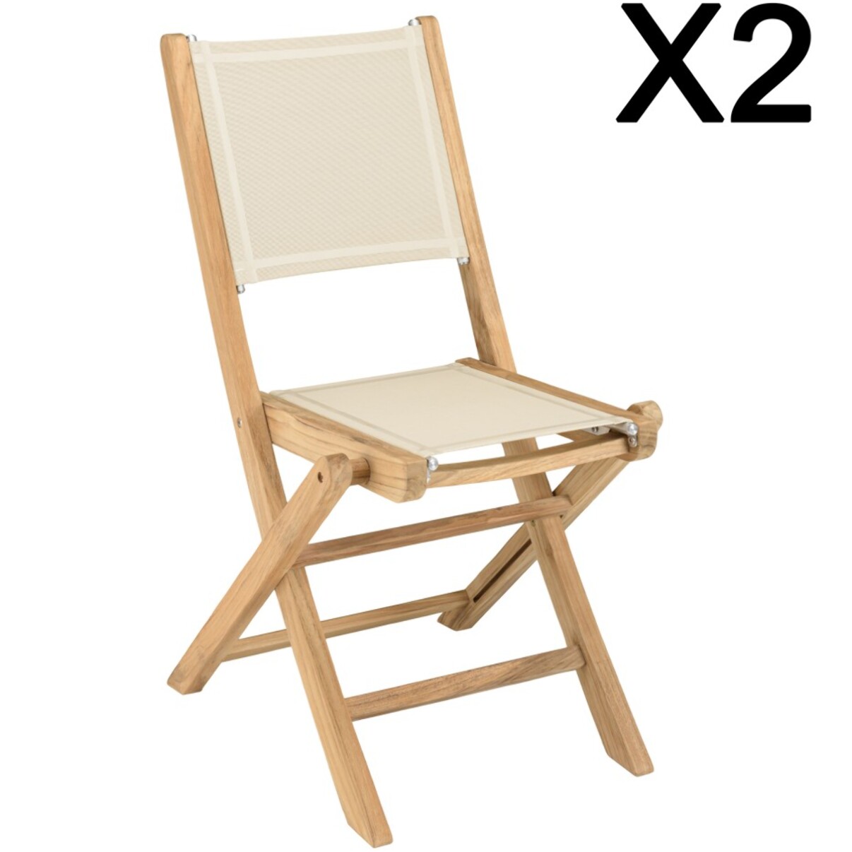 FUN - Ensemble de 2 chaises pliantes bois teck / textilène beige