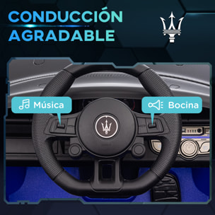 Coche Eléctrico para Niños de +3 Años Maserati GT2 Coche Eléctrico con Batería 12V Carro Eléctrico Infantil con Mando a Distancia Faros LED Bocina Música y Ruedas Auxiliares Azul