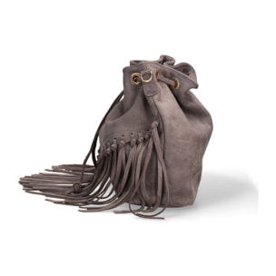 Borsa a secchiello da donna Made in Italy - Modello Umbria Plus - Pelle scamosciata - 25.0 x 22.0 x 13.0 cm