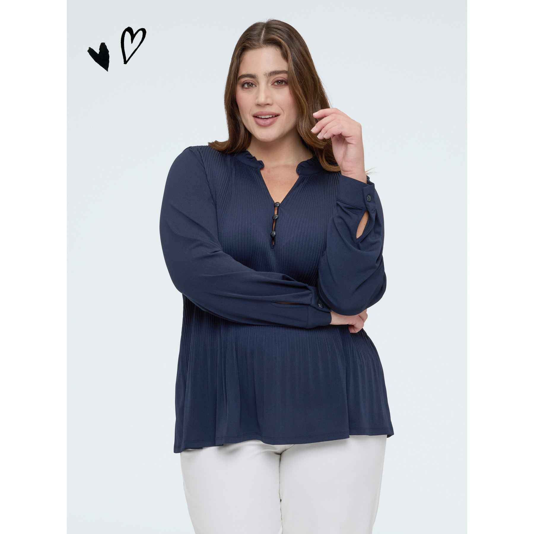 Fiorella Rubino - Blusa in jersey plissé con bottoni - Blu