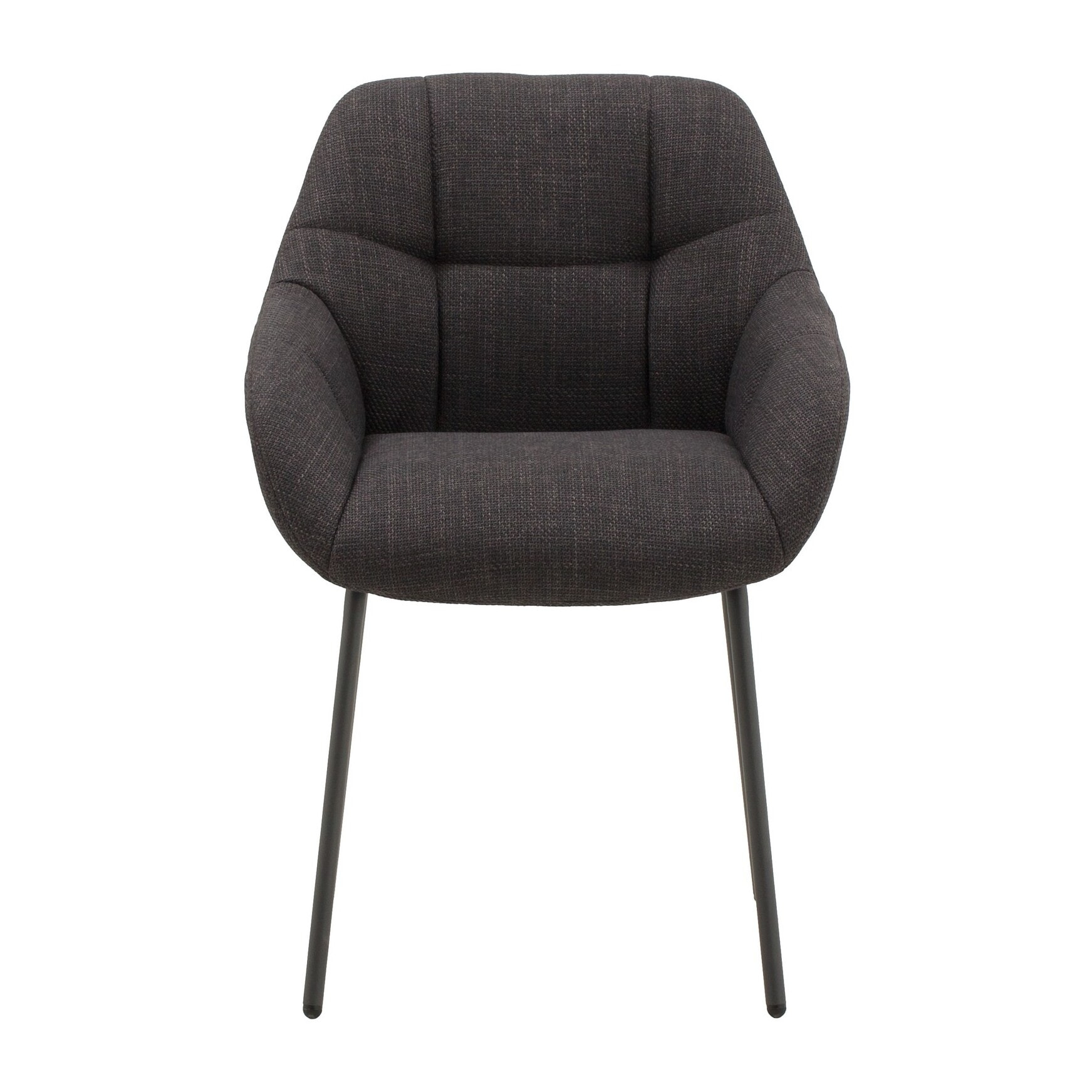 Set di 2 poltroncine SMICHOV in tessuto grigio scuro e gambe in metallo nero, con braccioli