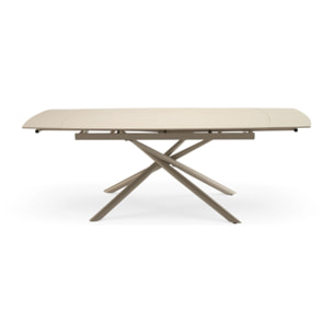 Tavolo allungabile BONIFACIO in ceramica,finitura travertino e gambe in metallo verniciato beige - 160-220×80x76 cm