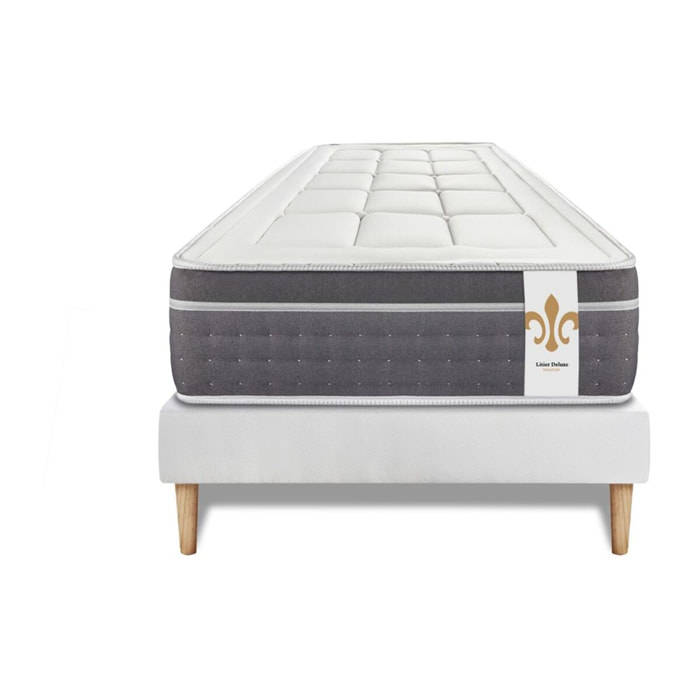 Ensemble Matelas Trente - 30cm - Ressorts ensachés et mémoire de forme - Confort d'exception - Sommier Tapissier Blanc